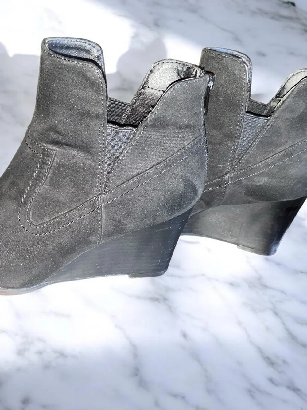 Madeline Womens Black Wedge Ankle Boots Split Shaft V-Notch Faux Suede Booties